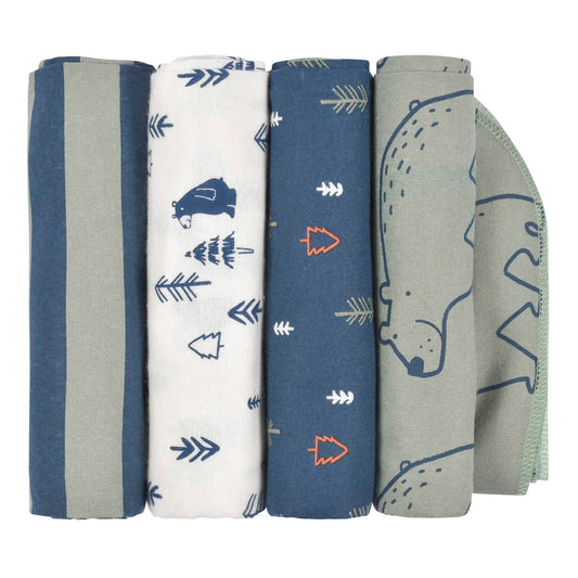4-Pack Baby Boys Bear Flannel Blankets